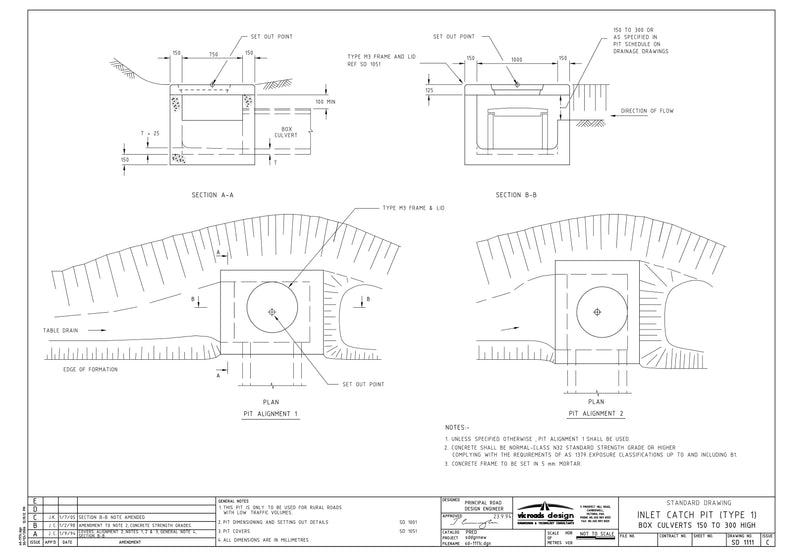 SD1111 - Inlet Catch Pit Type 1 - Box Culverts 150 to 300 High