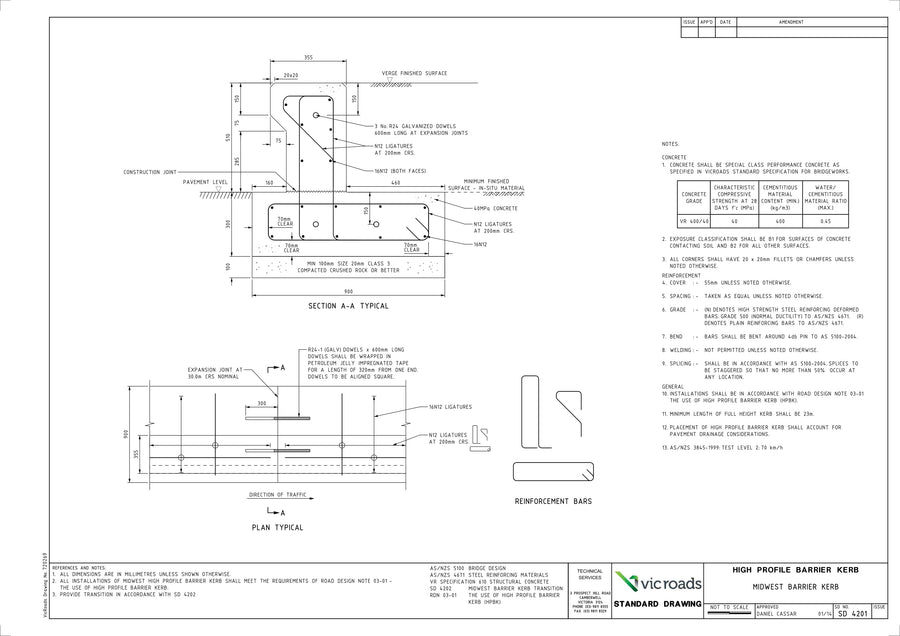 SD4201 High Profile Barrier Kerb Midwest Barrier Kerb